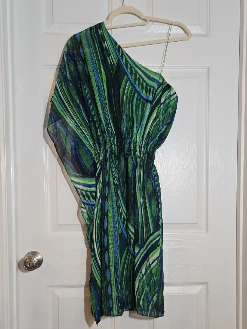 London Fog One-Shoulder Green Blue Abstract Dress Size 6 - Picture 7 of 7